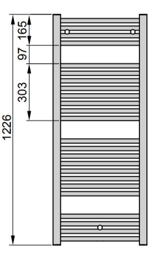 Zehnder Virando törölközőszárítós radiátor 600x1226 egyenes fehér AB-120-060 műszaki adatlap